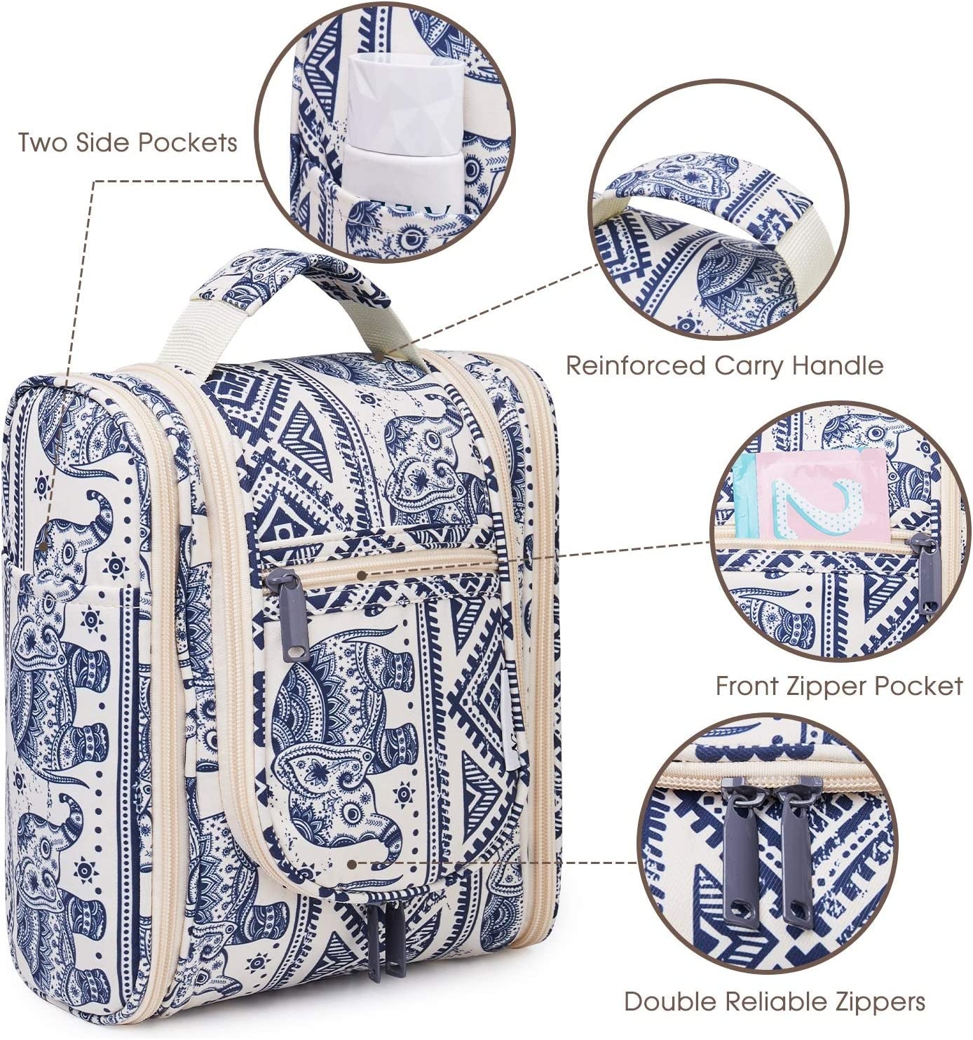 Hanging Toiletry Bag Women Travel Makeup Bag Organizer Toiletries Bag for Travel Size Essentials Accessories Cosmetics (Medium, Elephant)