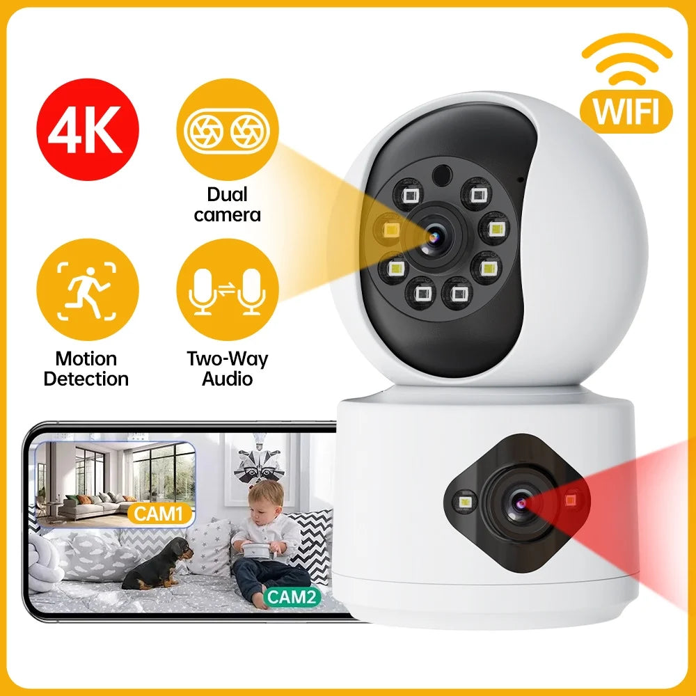 Baby Monitor with 2 Security Cameras, 5G/2.4G Wifi Dual-Screen Display Indoor Baby Camera, 2K HD Full-Color Night Vision with Human Shape Detection Motion Tracking Two-Way Audio for Baby Pet Elderly