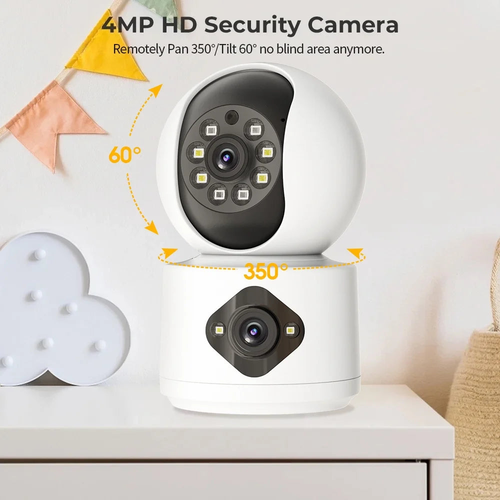 Baby Monitor with 2 Security Cameras, 5G/2.4G Wifi Dual-Screen Display Indoor Baby Camera, 2K HD Full-Color Night Vision with Human Shape Detection Motion Tracking Two-Way Audio for Baby Pet Elderly